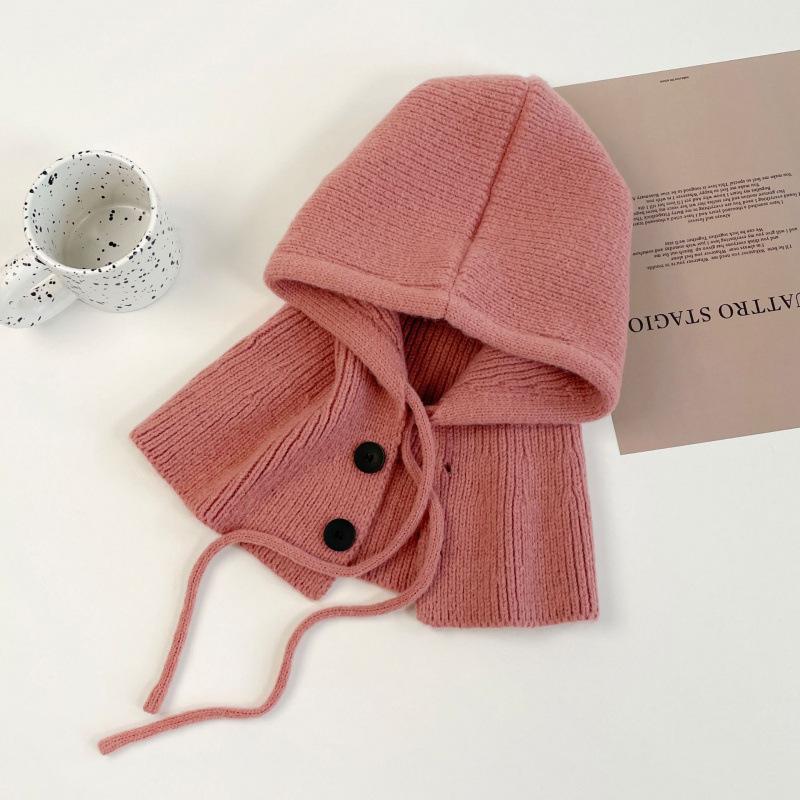 

Autumn And Winter New Solid Color Hat, Scarf Integrated Woolen Hat, Cycling Warm Ear Protection, Red Knitted Hat For Men/Women one size