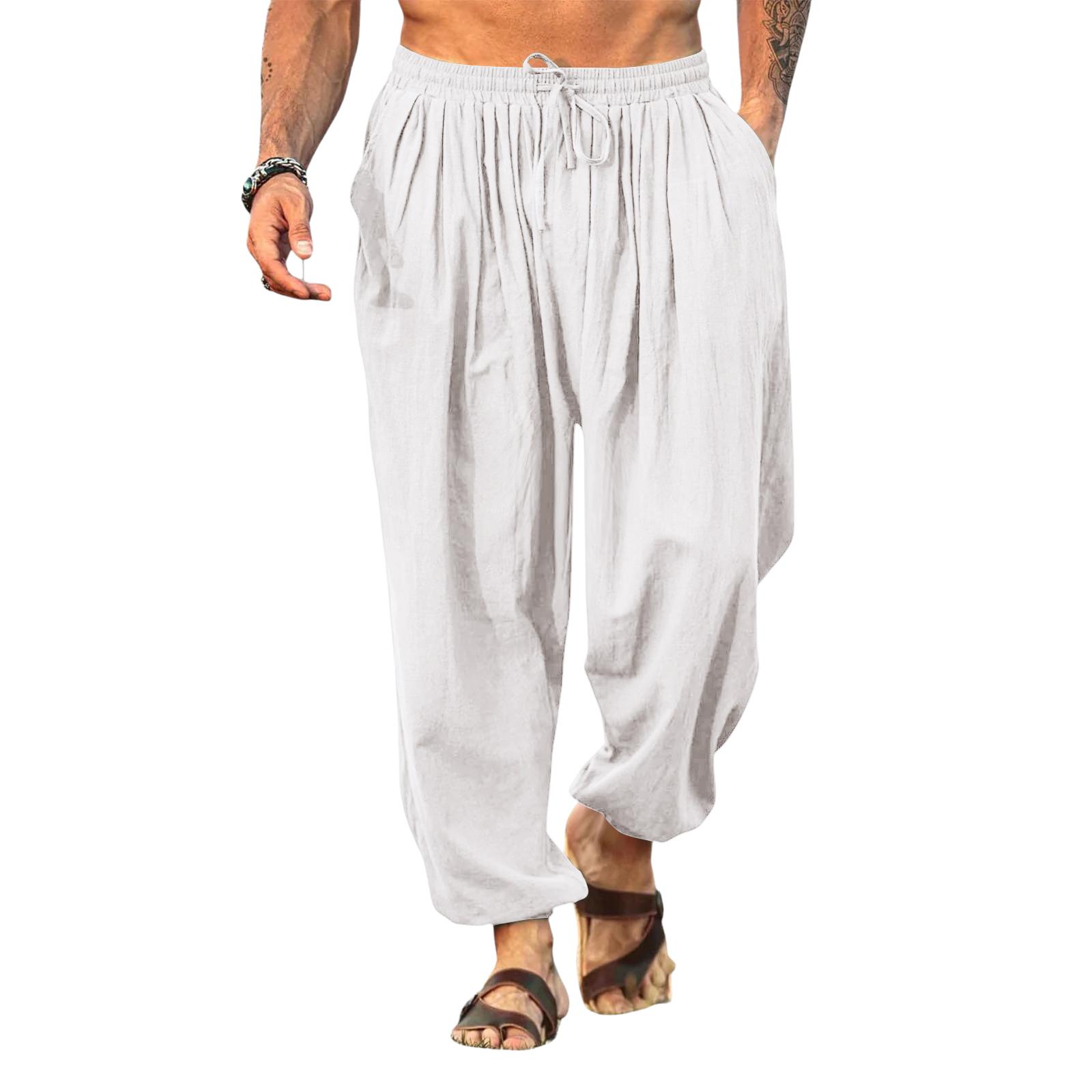 

Men s Relaxed-Fit Stretch Trousers With Drawstring Waist And Cuffed Legs XL білий