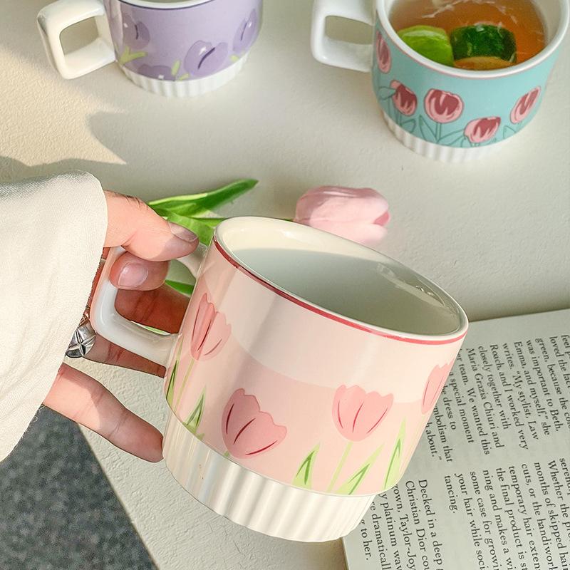 Gift Box Girly Tulip Perfume Cup Mug Pink Duo Couple Cute Ceramics