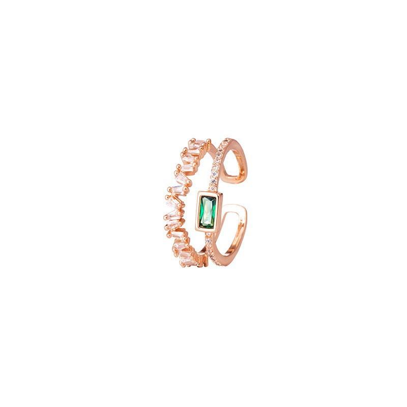 Vintage Malachite Green Diamond Double Ring Femininity Trendy Opening Adjustable Index Finger Ring