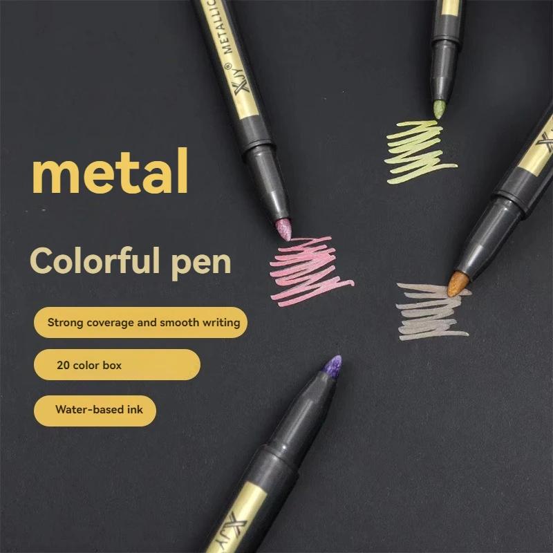 20Colors Metallic Markers Pens Medium Tip Paint Pens for Black Paper Card Making Easter Egg Rock Painting Scrapbook Crafts