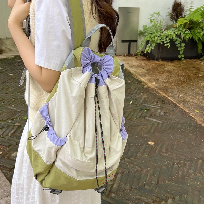 Student's Lightweight Schoolbag Drawstring Backpack Color Block Outdoor Sports Mountaineering Large Capacity Travel Bag