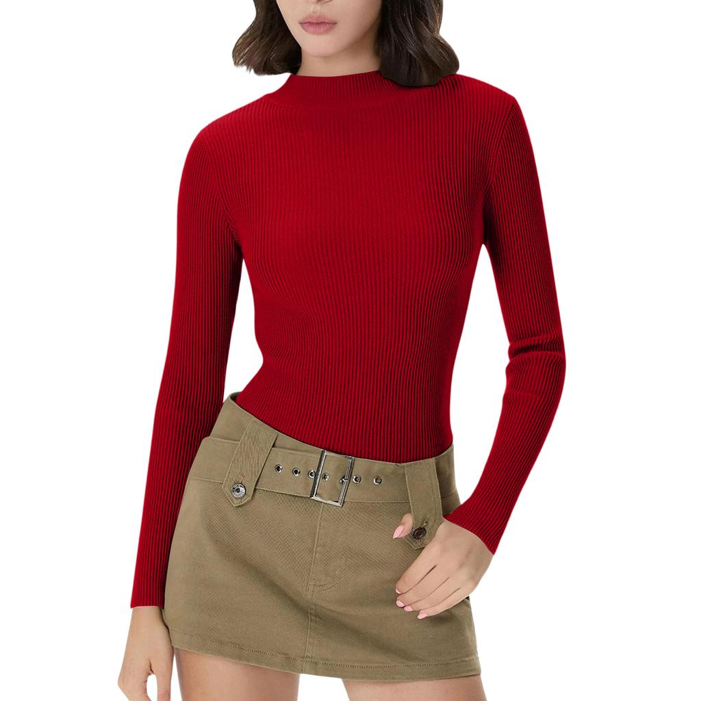 Women's Everyday Casual ,Color Half,High Neck Long,Sleeve Knit Base Layer Top