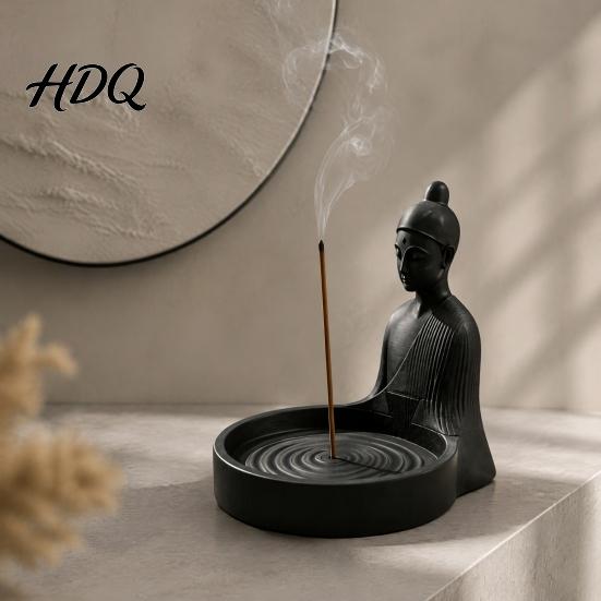 Schreibtisch Räuchergefäß Meditation Buddha Räucherstäbchenhalter, 3D-gedruckt mit Wellenhalter Aschenbecher, Ornament für Yogaraum Home Office Ständer