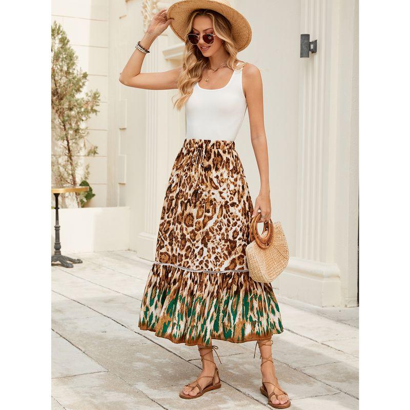 

Women s Clothing Fashion Style Fashion Leopard Print Positioning Print Bohemia Beach Vacation Temperament Skirt New Skirt Leopard print S