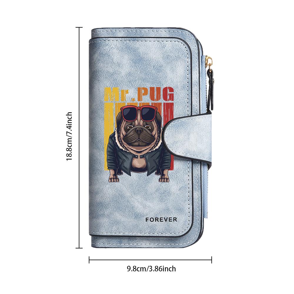 Cool Pug Pattern Long Wallet Fashion Multi Card Slot Zipper Purse for Daily Use