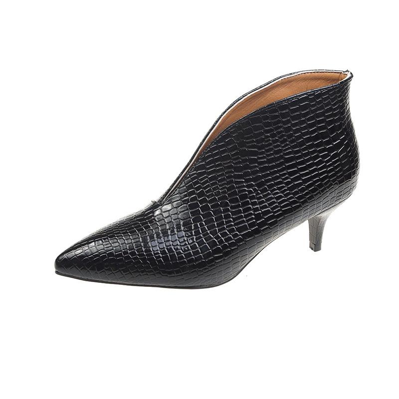 Fashion Fashion Spring Autumn Pointed Toes V-mouth Patent Leather Short Boots Women Thin High Heels Snake Skin Ankle Boots Chunky Heels