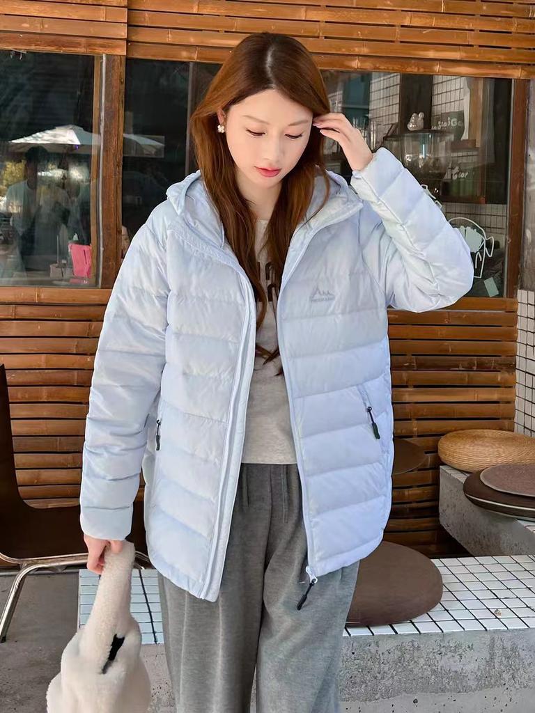 Rib down jacket women's autumn and winter new popular hooded light and thin short trendy fashion loose coat