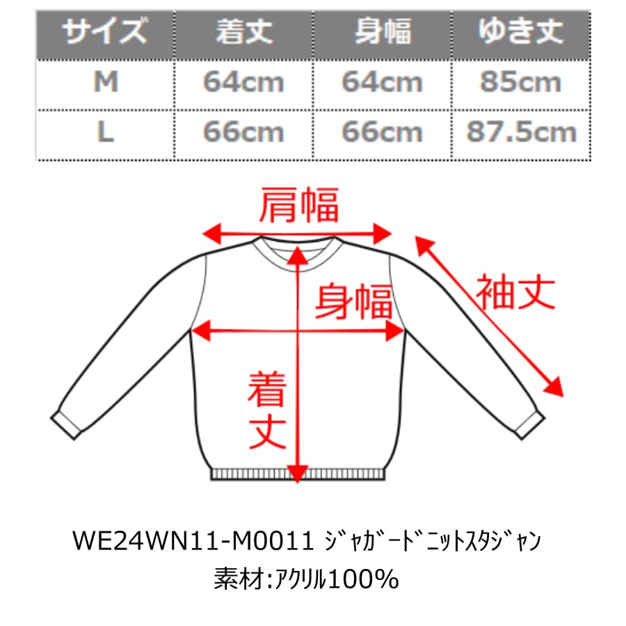 WEGO Unisex Jacquard Knit Stadium Size Navy Jacket, Outerwear, Streetwear, Casual, Fall/Winter, Gift, Men's, M,