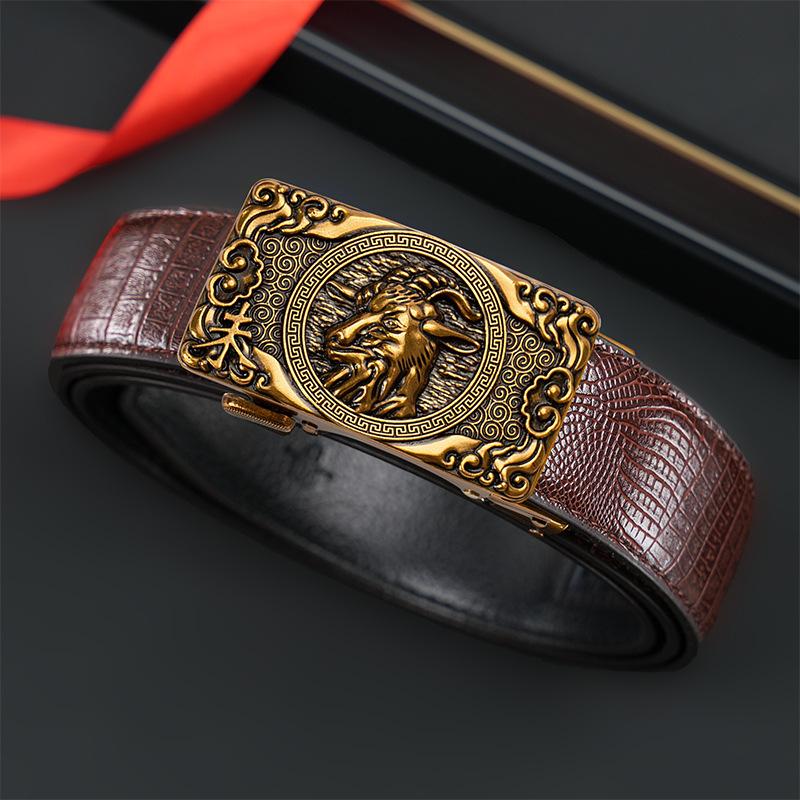 Ceinture automatique pour homme Zodiaque, style Guochao personnalisé rétro polyvalent pour personnes d'âge moyen et jeunes