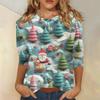 3/4 Sleeve Shirts For Women Print Christmas Tees Blouses Casual Plus Size Basic Tops Pullover