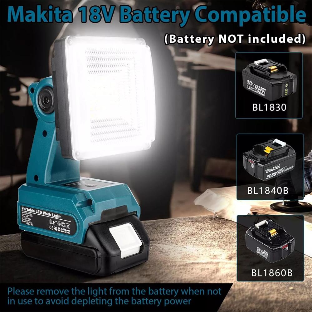 Lampe de travail LED, Lampe d'avertissement LED portable Lampe de travail Éclairage extérieur Pour batterie Makita /Milwaukee/Dewalt/Bosch 18V(Pas de batterie)