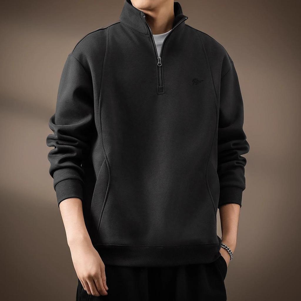 Men's Retro Heavyweight Half-Zip Stand Collar Plus Size Velvet Hoodie
