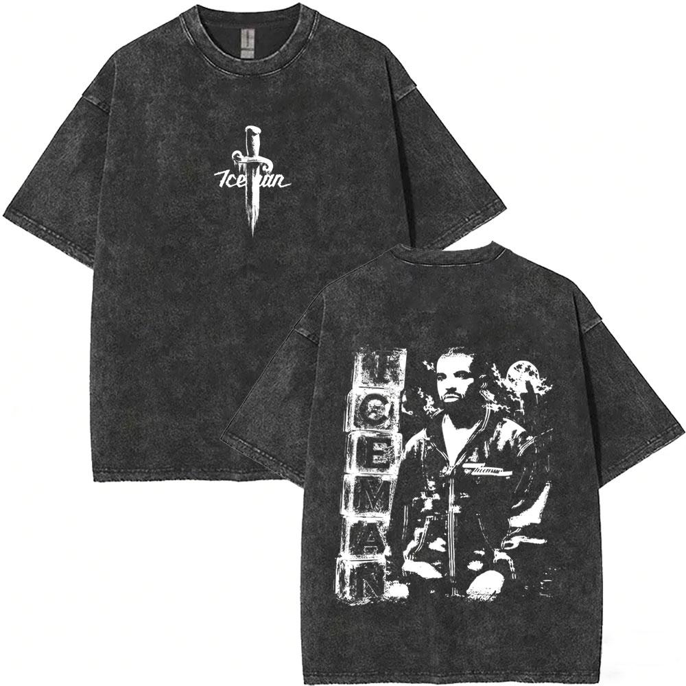 T-shirt Grafica Album ICEMAN Rapper Drake Vintage Lavato Uomo Donna Moda Hip Hop Oversize T-shirt Maschile Casual T-shirt in Cotone