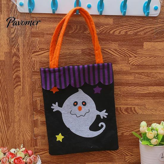 Pumpkin Ghost Printed Totes Halloween Candy Bags, Non-Woven Trick or Treat Tote Bags with Handles, Lightweight Portable Gift Pouches Cute Black