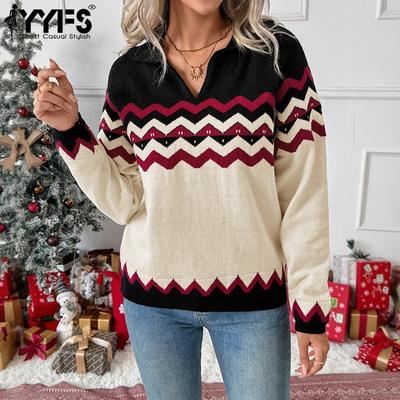 Maglioni a collo alto a maniche lunghe con stampa a righe, casual, autunno inverno, da donna