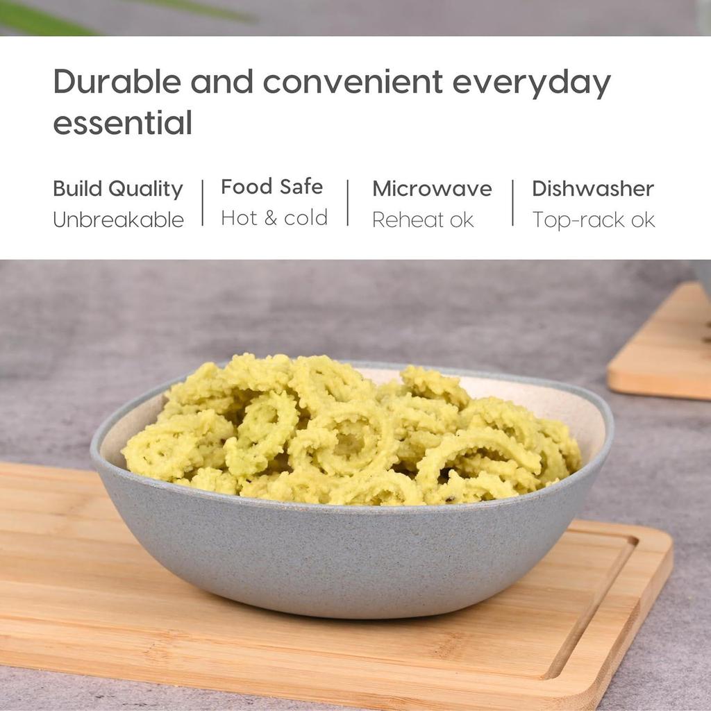 Set of 4 Earth-Friendly Multipurpose Bowls for Kitchen | 600 Ml | Made with Bamboo Fibers & Rice Husk | Microwave Safe Bowl