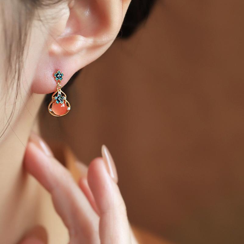 Women s Exquisite Red Nan Hong Gourd Earrings - Trendy Year of the Rat Chinese Style Design