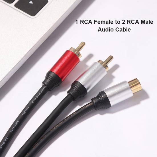 Audio Splitter Cable Portable Clear Sound Stable Signal 28cm 1 RCA Female To 2 Male AUX Audio Cord for Computer