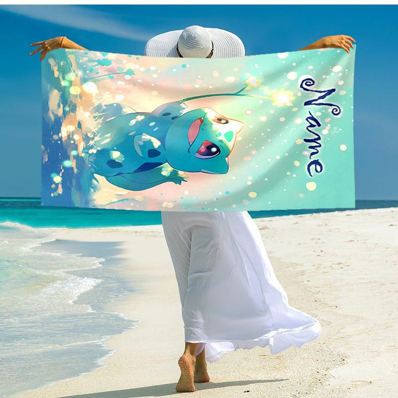 Personalized customized proof beach towel with Pokémon pattern - soft, absorbent,quick-drying,perfect swimming,camping&bathing