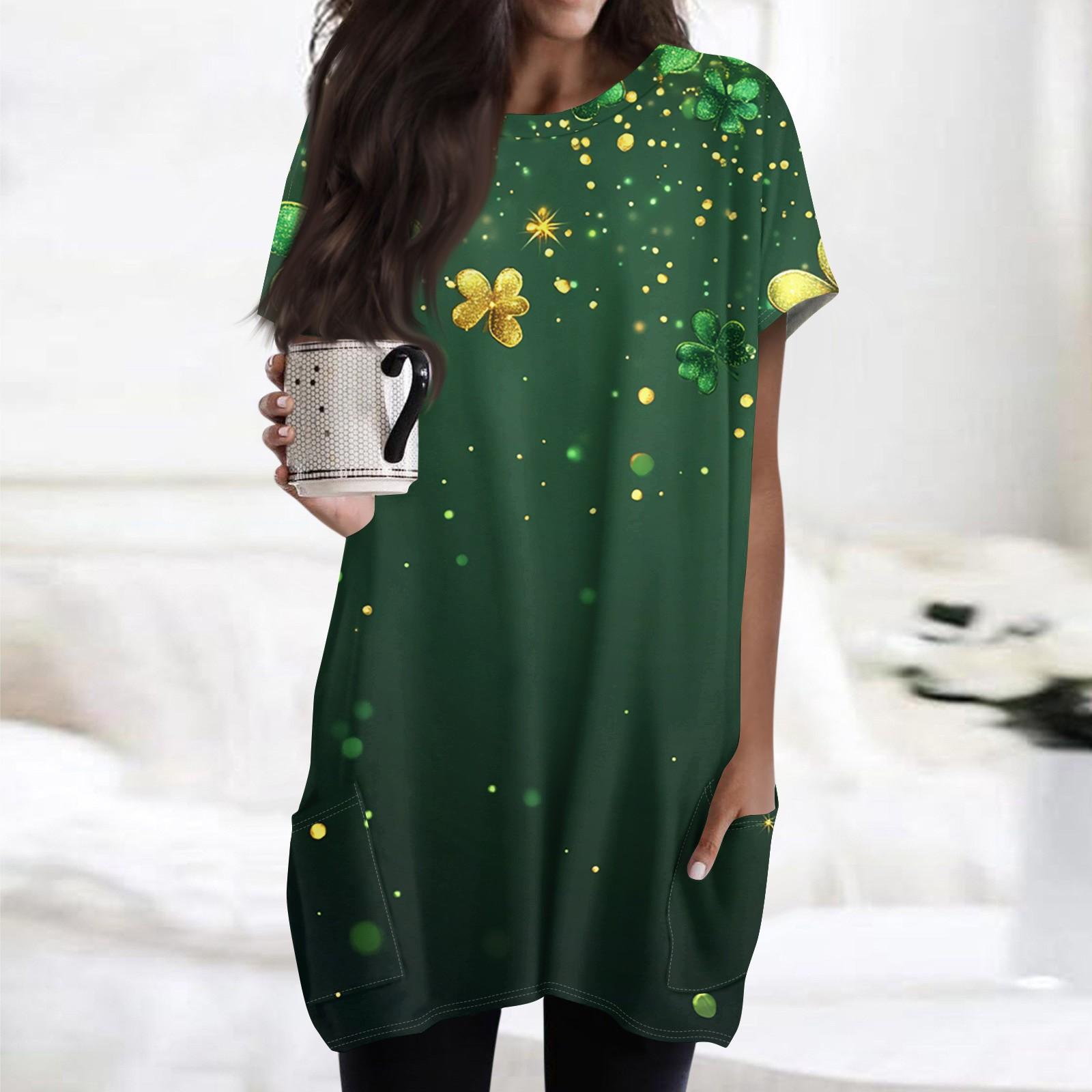 

Женская модная повседневная футболка с коротким рукавом и круглым вырезом с принтом и двумя карманами L армия зеленый