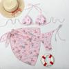 TS JYL-BK045 Mesh Skirt Three-Piece Bikini, Print Triangle Slim Swimwear For Vacation