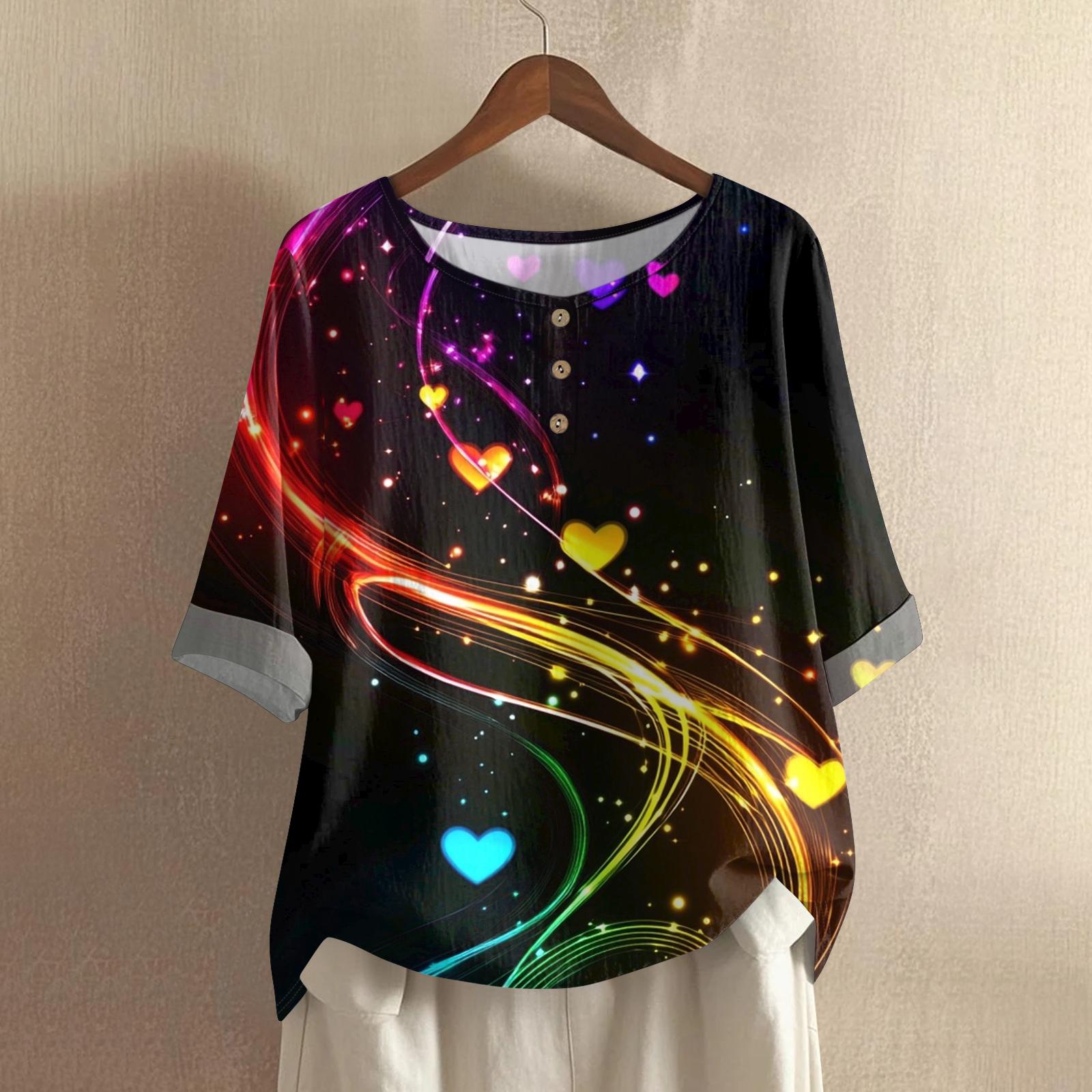 

Women s Casual And Comfortable Mid-Length Round-Neck Fashion Print Cotton-Linen Top S помаранчевий