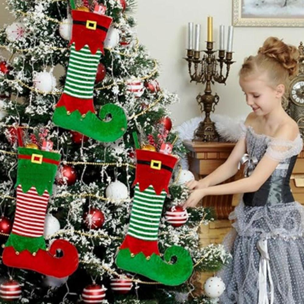Hanging Elf Christmas Stockings Red/Green Christmas Tree Decorations Fairy Elf Stocking  Party