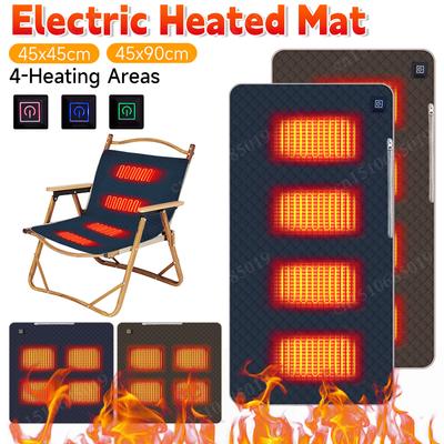 4 Heated Areas Camping Chair Heated Cushion USB Electric Heating Pad Seat Cushion Winter Electric Heating Pad Seat Warmer Cover