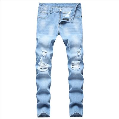 2024 New European And American Men'S Straight Jeans, Plus Size Slim Fit Youth Ripped Denim Pants
