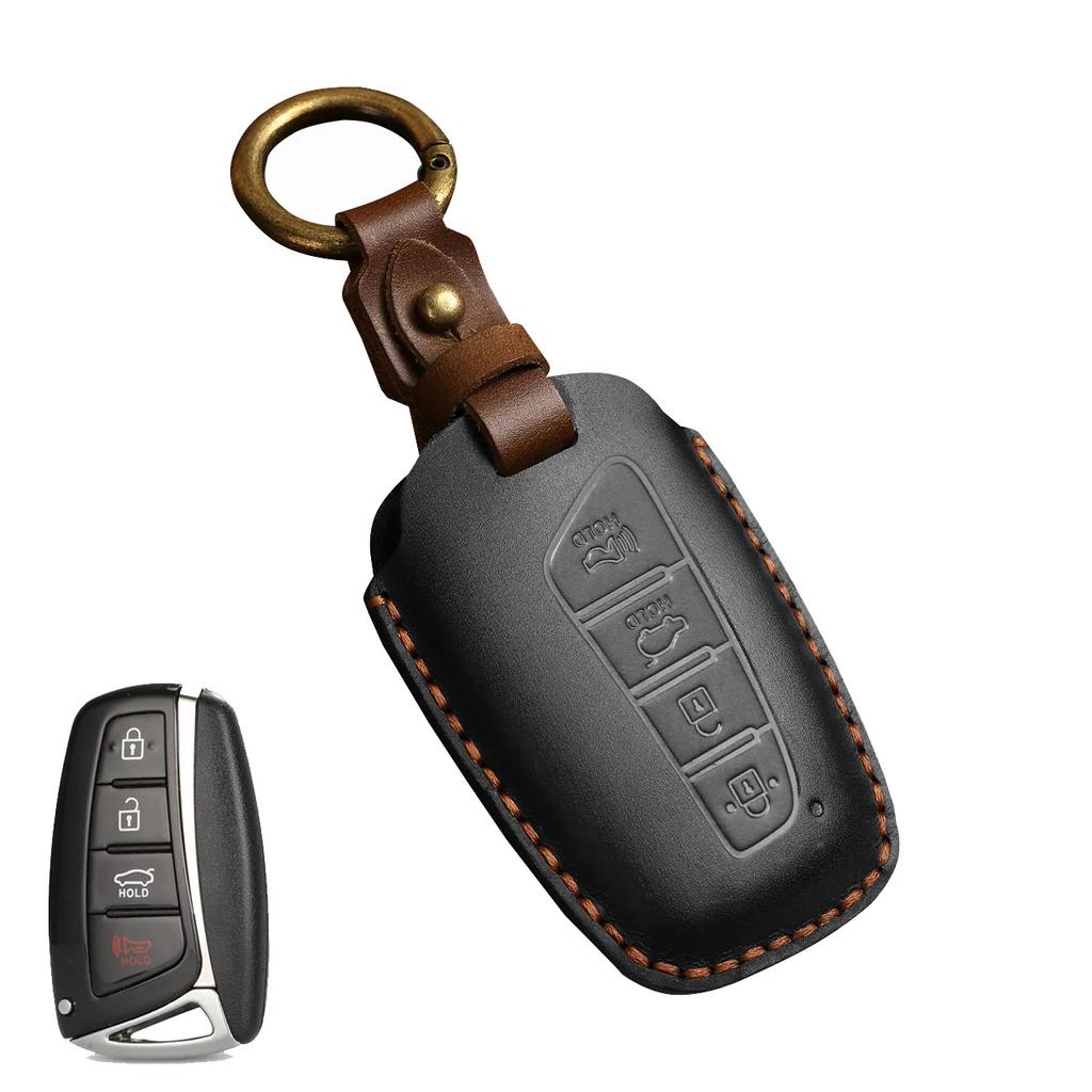Car Handmade Leather Key Case Holder For Hyundai Grand Santa Fe 3 DM IX45 IX35 Genesis DH Grandeur Azera HG Equus 2013 2014