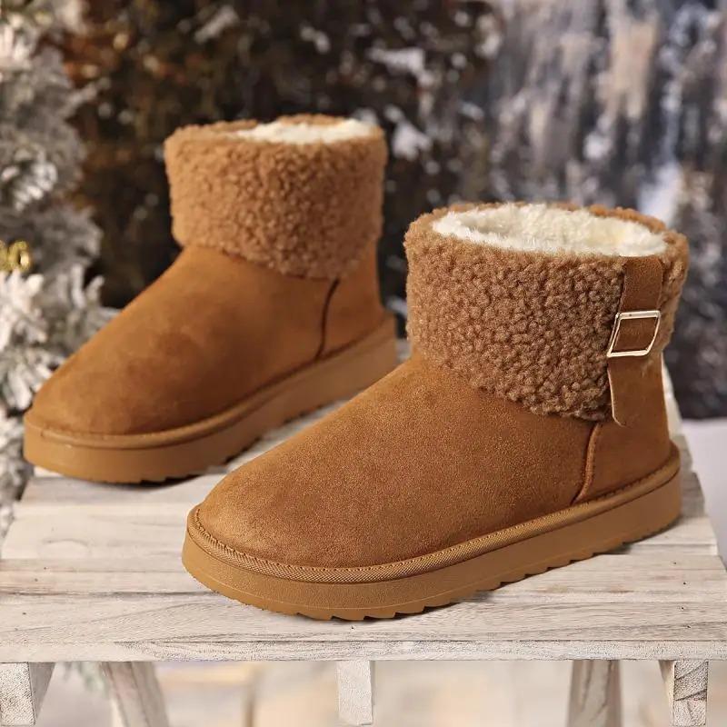 Fashion Faux Fur Non Slip Snow Boots Women 2025 Winter Round Toe Thick Bottom Ankle Boots Brown Warm Short Plush Cotton Booties