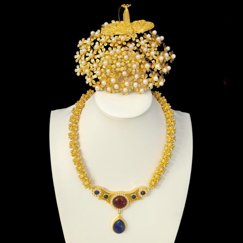 DIY Restoration of Accessories Li Jingxun's Moth Crown Gemstone Necklace Set Ancient Style Hanfu Hair Accessories Bridal Head