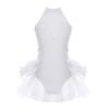 Kids Girls Dance Performance Costume Rhinestone Mesh Patchwork Sleeveless Leotard Tulle Skirted Bodysuit