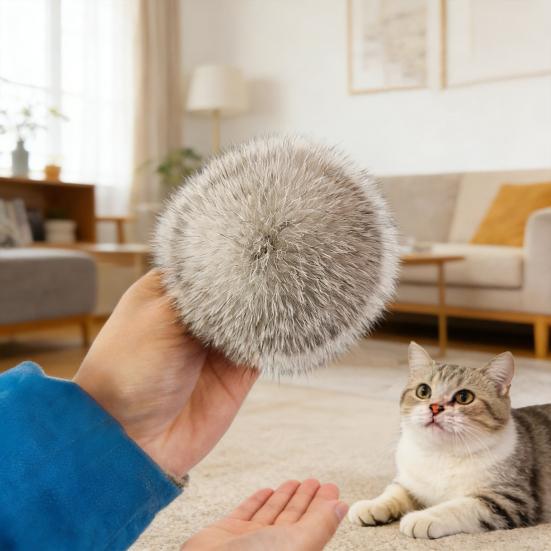 Faux Rabbit Fur Cat Ball Fluffy Catnip Ball Cat Toy Soft Furry Ball Stimulates Cats Hunting Instinct for Kittens Indoor Play Exercise