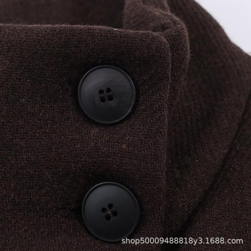 Womens 2026 Short Wool-Blend Coat With Belted Waist Stand Collar Batwing Sleeve Streetwear Chic Outerwear