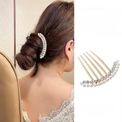 Vintage Elegant Pearl Hair Comb Clip Hair Side Comb Tooth Hairpin Women Girls Ladies Hair Ornaments Rhinestone Style Accessories