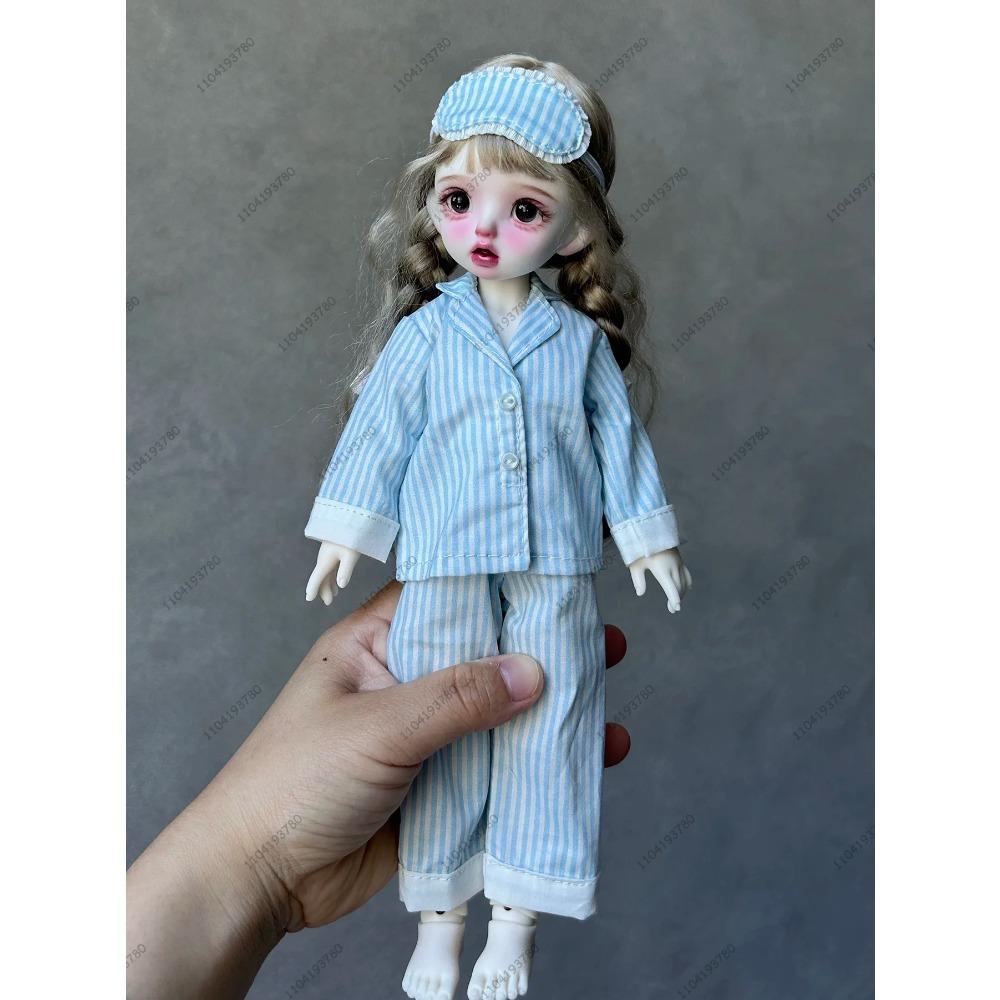 For Blythe Doll 30CM Body 1/6 Ob24 Azone Doll Clothes Stripe Pajamas Sleepwear Silk Printed Pattern Pajamas Suit Girl Clothes