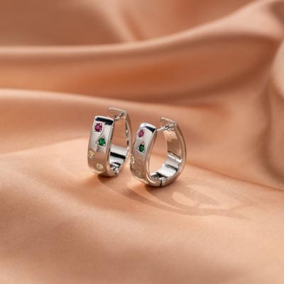 1 Pair Huggie Earrings Multi-shaped Colorful Rhinestone Polished Metal U-Shaped Lightweight Ear Jewelry