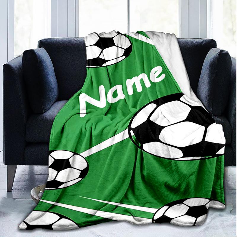 1PC Custom Name Soccer Ball outdooor Flannel blankets Throw Blanket All-Season Throw Gift Bedspread for Couch, Bed, Camping Holiday Birthda
