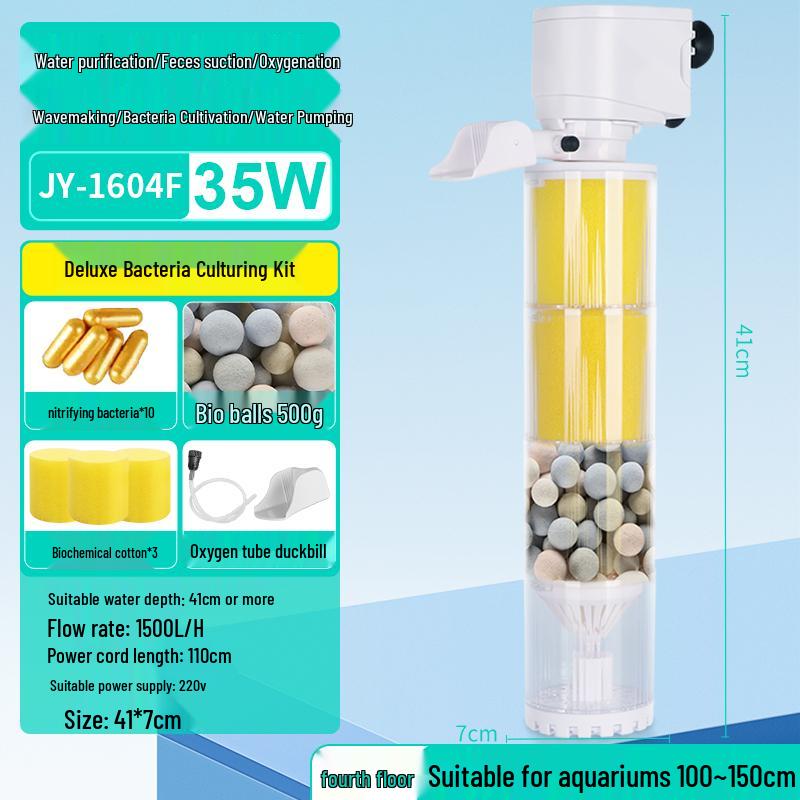 Silent All-in-One Fish Tank Filter with Built-in Oxygenation and Water Circulation