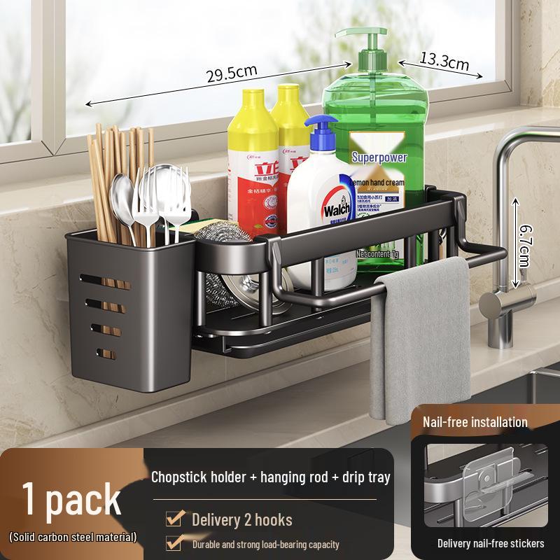 Punch-Free Kitchen Sink Organizer: Multifunctional Dishcloth and Sponge Rack