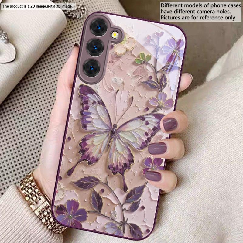 Elegant Pink Butterfly For Samsung S26 S22 S8 S9 S10 S20 Ultra S21 Pro S22 Plus S23 FE S24Ultra S25 Edge S24+ Glass Phone Case