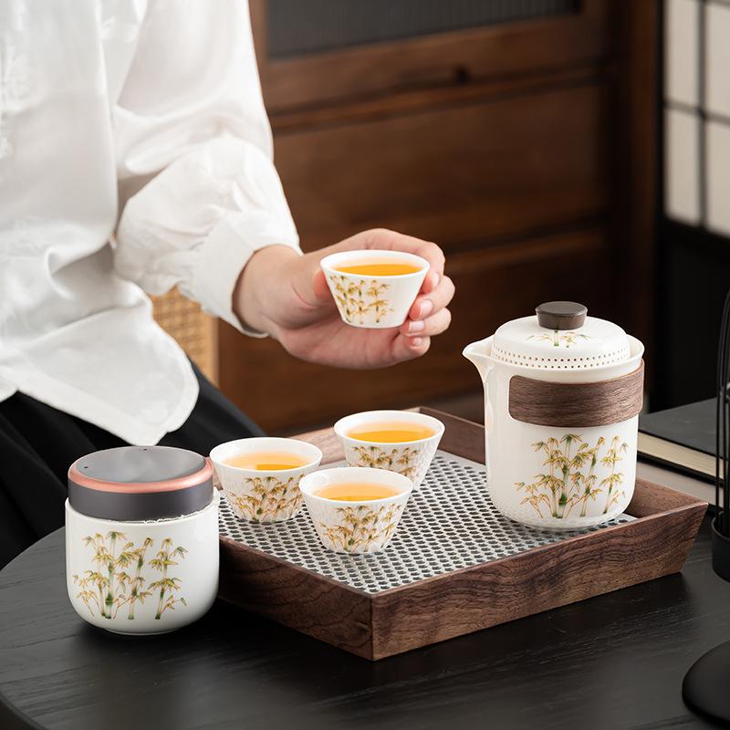 Retro Atmospheric Jiangshan Gift Box Suet Jade White Porcelain Kung Fu Tea Set