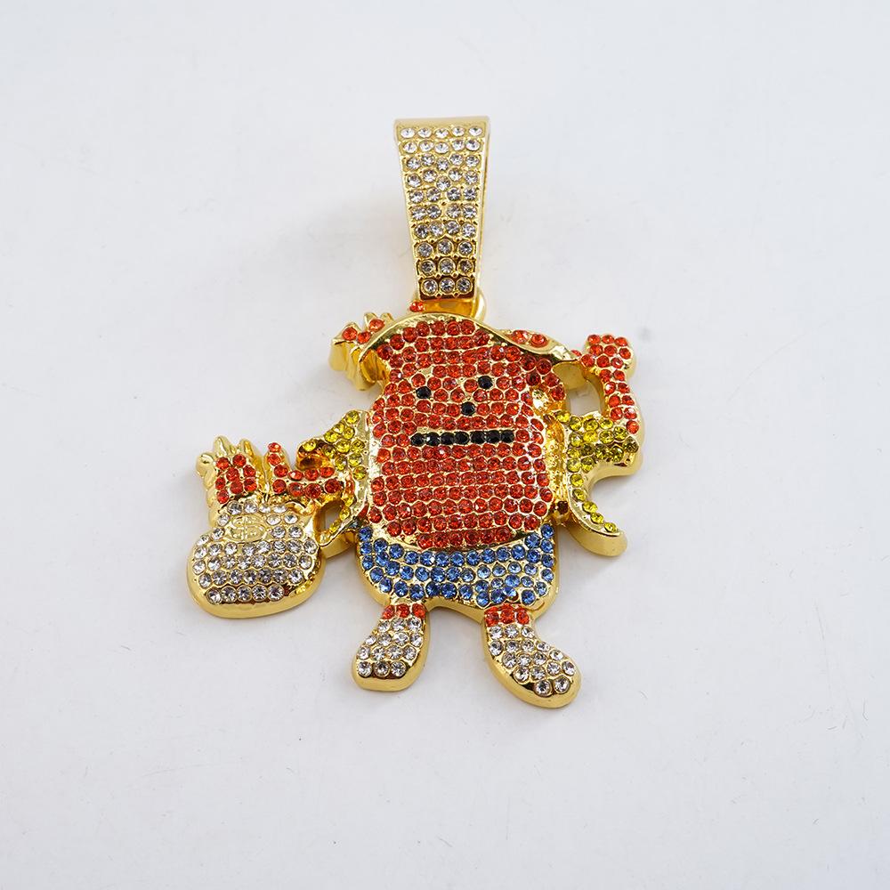 

European and American hip-hop style cartoon characters full of diamonds colored alloy pendants personality trend men s necklaces jewelry accessories