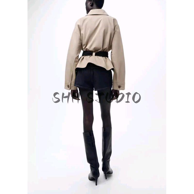 Fall New Women's Clothing Commute Style Contrast Color Waistband Lapel Long Sleeves Short Jacket 8427347