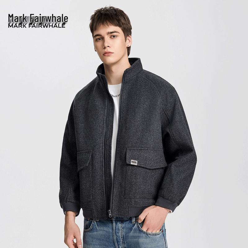 

Mark Fairwhale Men s American Retro Stand Collar Woolen Jacket XL