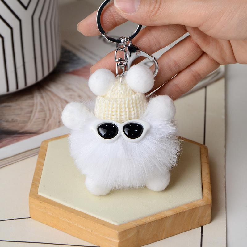 Faux Fur Plush Ball Keychain Ornament - Cartoon Doll Design