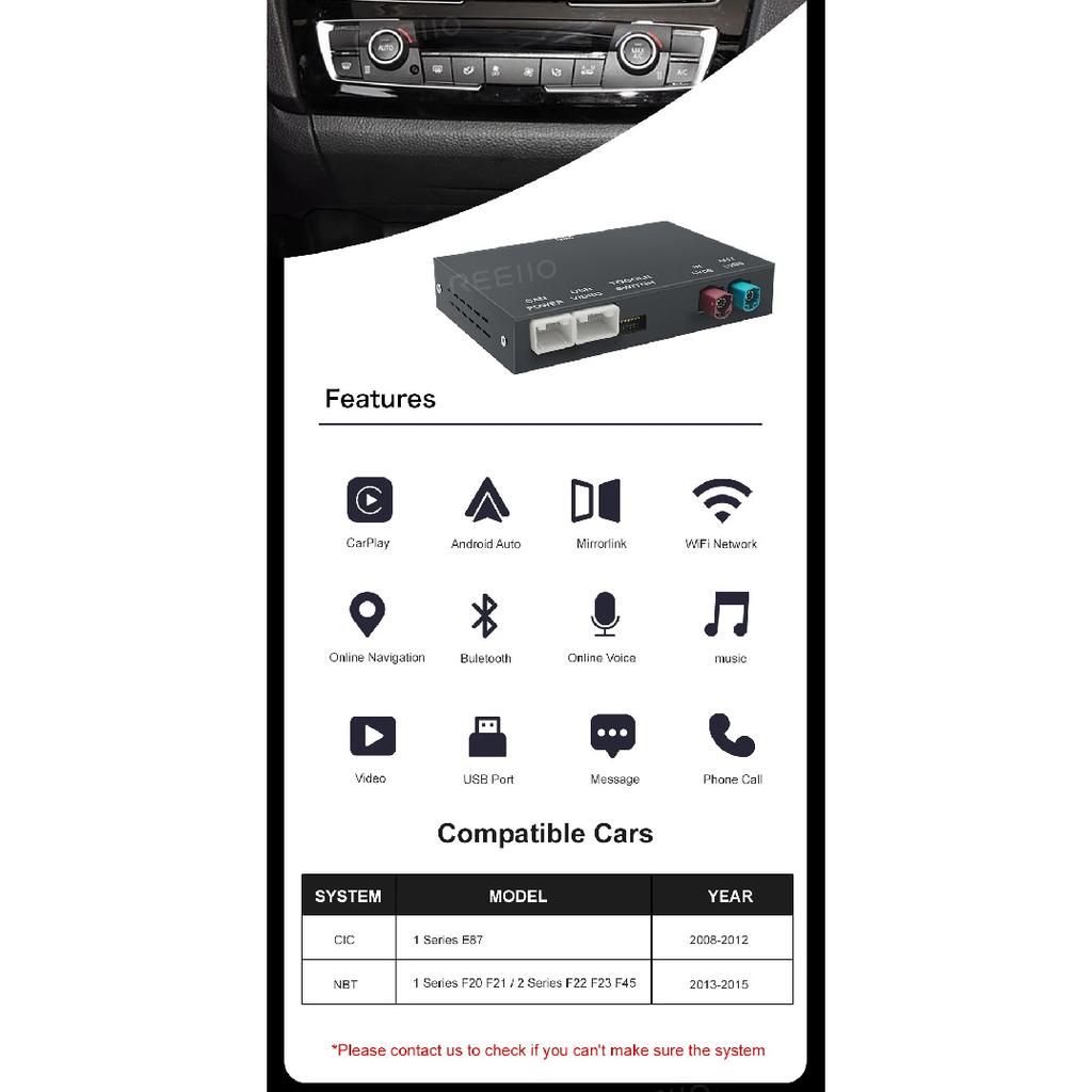 CarPlay Wireless Android Auto For BMW 1 Series F20 F21 2 SeriesF22 F23 F45 CIC/ NBT System Module Navigation Airplay