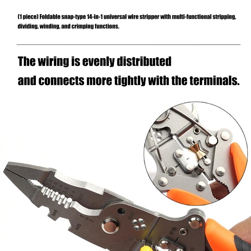 Wire Crimping and Cutting Pliers, Manual Stripper Tool with Grip Head, Fold Lock Storage and Controlled Handling for Repair Work Use